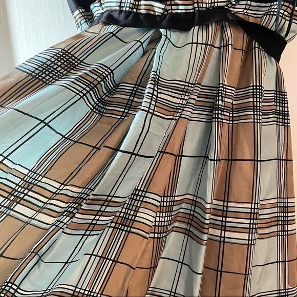 BCBG MaxAzaria black and plaid silk dress spaghetti straps fully lined - Picture 6 of 17